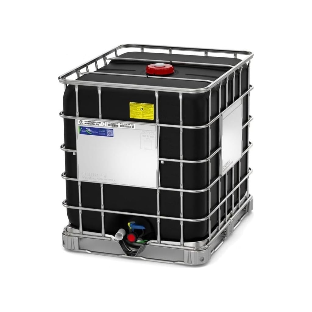 Vymytý IBC kontejner 1000 l — kovová paleta, DN 50, černá nádrž